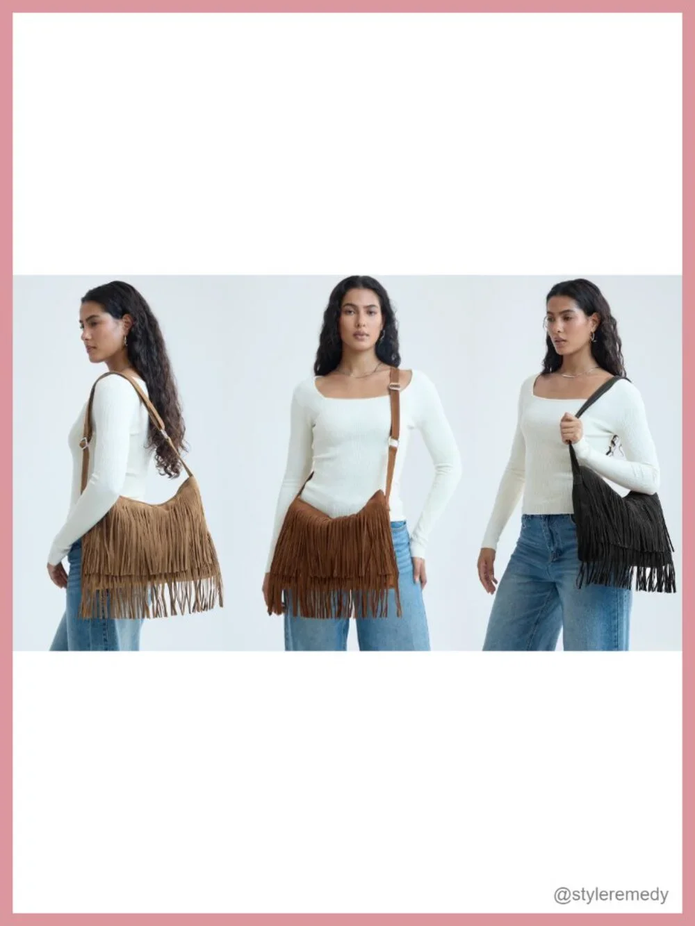 Faux Suede Leather Hobo Crossbody Bag with Tassel Fringe Shoulder Bag